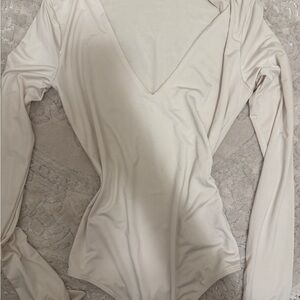 Express Cream V-Neck Bodysuit